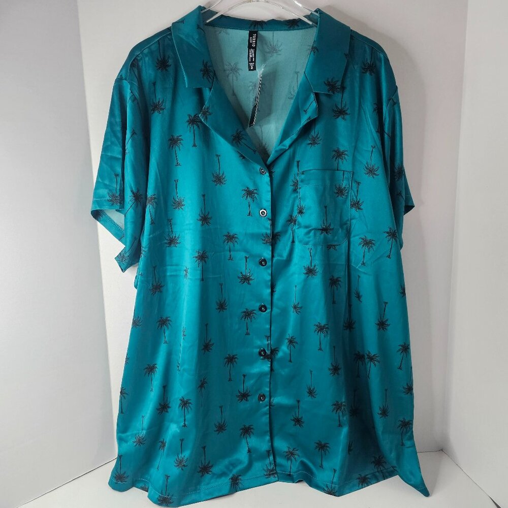 Teal Palm Tree Print Women's Sleep Shirt
